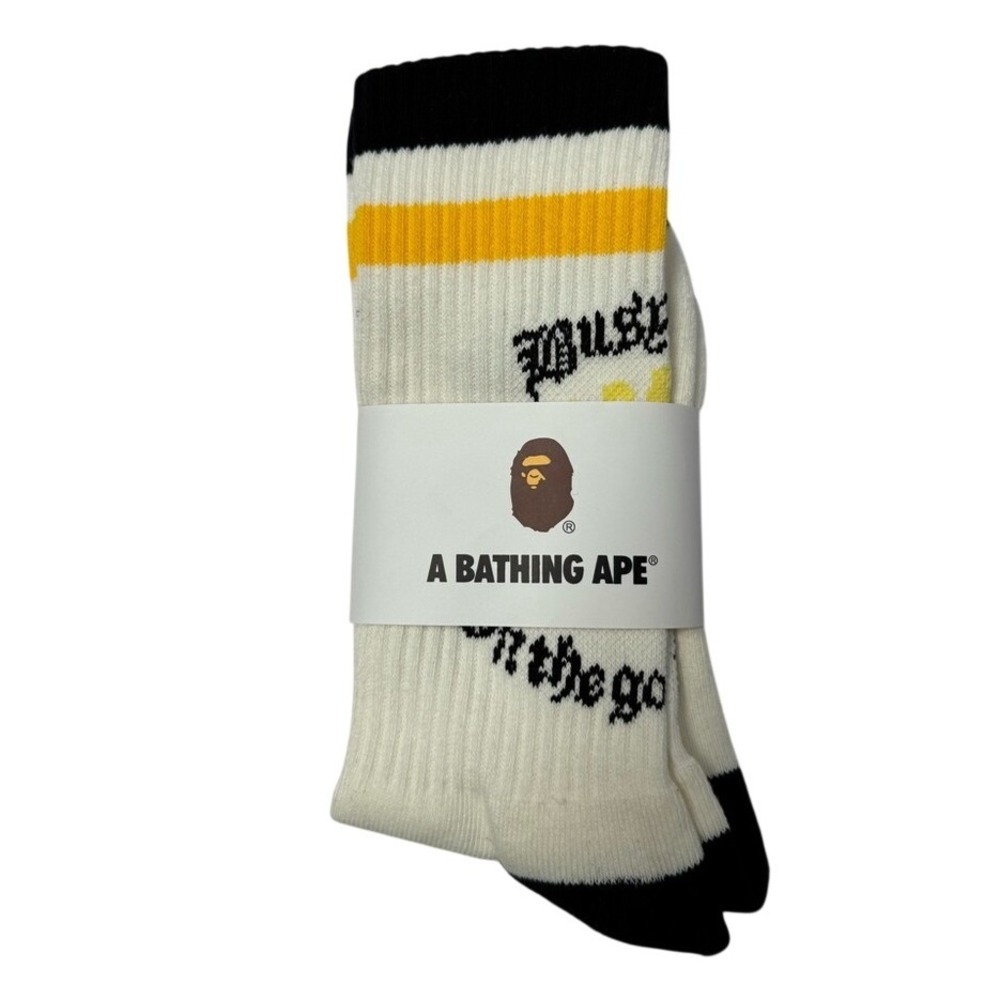 Bape Crew Socks Mens Womens Unisex Size 9-11 White Cream Black Yellow Skate‎ New